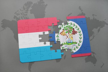 Lüksemburg ve belize bir dünya haritası üzerinde bayrağı ile bulmaca