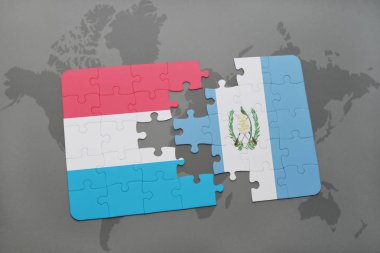 Lüksemburg ve guatemala ulusal bayrak bir dünya haritası üzerinde ile bulmaca