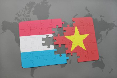 Lüksemburg ve vietnam ulusal bayrak bir dünya haritası üzerinde ile bulmaca