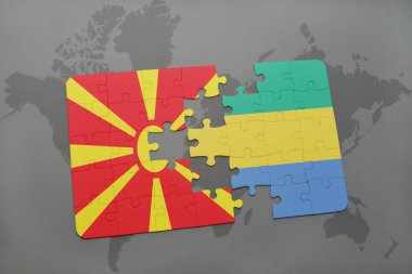 Makedonya ve gabon bir dünya haritası üzerinde bayrağı ile bulmaca