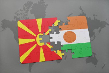 Makedonya ve Nijer bir dünya haritası üzerinde bayrağı ile bulmaca