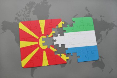Makedonya ve sierra leone bir dünya haritası üzerinde bayrağı ile bulmaca