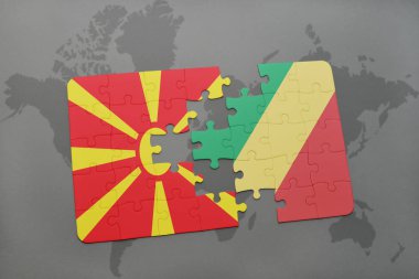 Makedonya'nın ulusal bayrak ve bir dünya haritası üzerinde Kongo Cumhuriyeti ile bulmaca