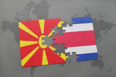 Makedonya ve Kosta Rika bir dünya haritası üzerinde bayrağı ile bulmaca