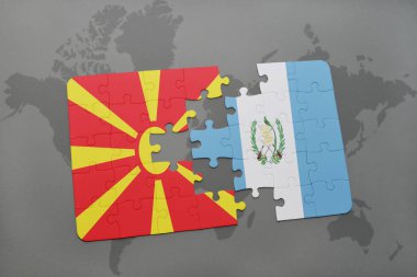 Makedonya ve guatemala ulusal bayrak bir dünya haritası üzerinde ile bulmaca