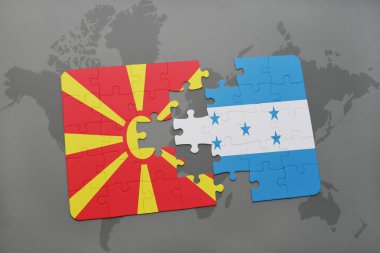 Makedonya ve honduras ulusal bayrak bir dünya haritası üzerinde ile bulmaca