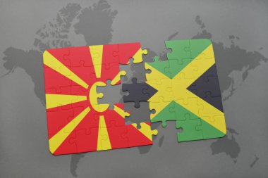 Makedonya ve Jamaika bir dünya haritası üzerinde bayrağı ile bulmaca