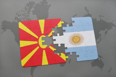 Makedonya ve Arjantin bir dünya haritası üzerinde bayrağı ile bulmaca