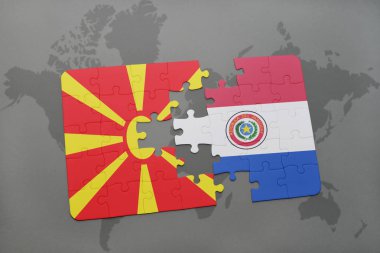 Makedonya ve paraguay ulusal bayrak bir dünya haritası üzerinde ile bulmaca