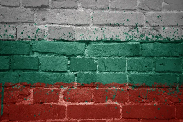 Bandeira nacional pintada de bulgaria em uma parede de tijolo — Fotografia de Stock