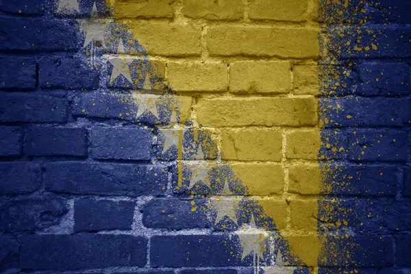 Nationale vlag van Bosnië en herzegovina op een bakstenen muur geschilderd — Stockfoto