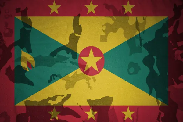 Grenadská vlajka na khaki texturu. vojenský koncept — Stock fotografie