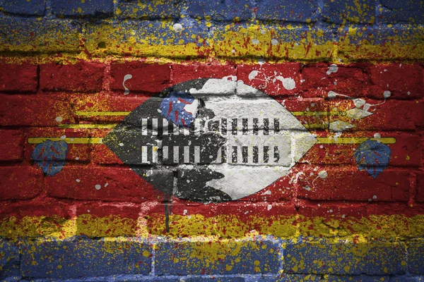 Painted national flag of swaziland on a brick wall — Stock Photo, Image