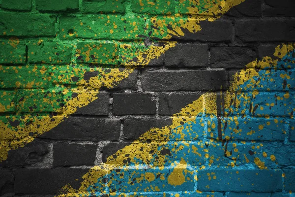 Bandera nacional pintada de tanzania en una pared de ladrillo — Foto de Stock