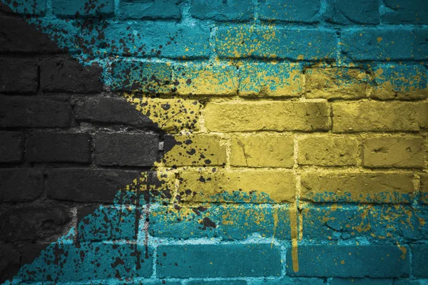 Bandera nacional pintada de Bahamas en una pared de ladrillo —  Fotos de Stock