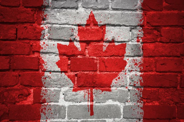 Bandeira nacional pintada de canadá em uma parede de tijolo — Fotografia de Stock