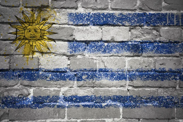 Drapeau national peint d'uruguay sur un mur de briques — Photo