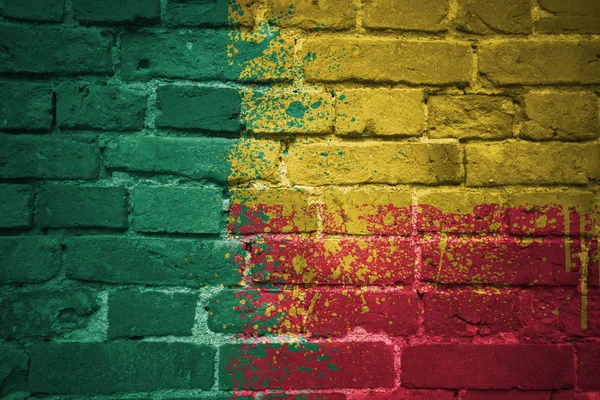 Drapeau national peint du Bénin sur un mur de briques — Photo