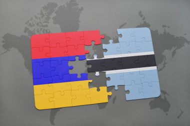 Ermenistan ve botswana bir dünya haritası üzerinde bayrağı ile bulmaca