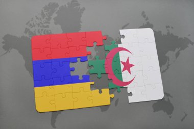 Ermenistan ve Cezayir ulusal bayrak bir dünya haritası üzerinde ile bulmaca