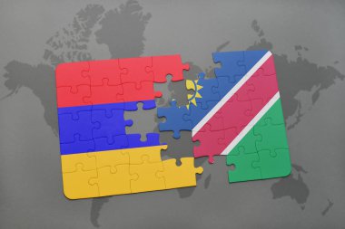 Ermenistan ve Namibya ulusal bayrak bir dünya haritası üzerinde ile bulmaca