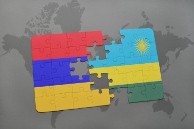 Ermenistan ve Ruanda bir dünya haritası üzerinde bayrağı ile bulmaca
