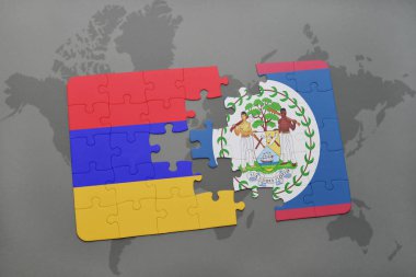 Ermenistan ve belize bir dünya haritası üzerinde bayrağı ile bulmaca