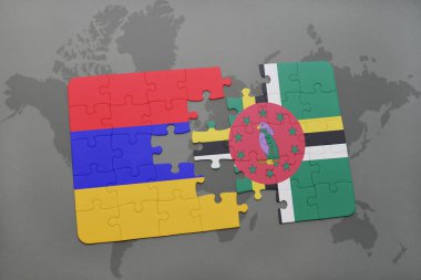 Ermenistan ve Dominika bir dünya haritası üzerinde bayrağı ile bulmaca