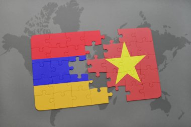 Ermenistan ve vietnam ulusal bayrak bir dünya haritası üzerinde ile bulmaca