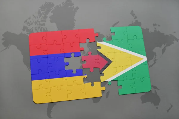 A nemzeti zászló, Örményország és guyana a világtérképen puzzle — Stock Fotó
