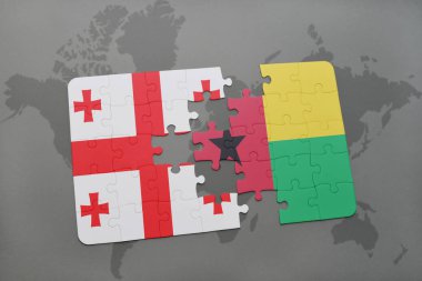 Bulmaca ile ulusal bayrak Gürcistan ve Gine bissau bir dünya haritası üzerinde