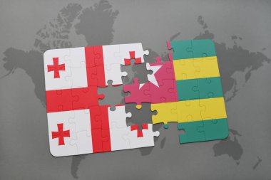 Gürcistan ve togo ulusal bayrak bir dünya haritası üzerinde ile bulmaca