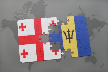 bir dünya haritası üzerinde Gürcistan ve barbados bayrağı ulusal ile bulmaca