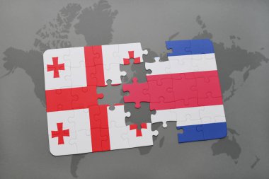 Gürcistan ve Kosta Rika bir dünya haritası üzerinde bayrağı ile bulmaca