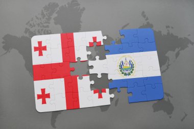 Gürcistan ve el salvador ulusal bayrak bir dünya haritası üzerinde ile bulmaca