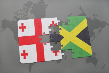 Gürcistan ve Türkiye ulusal bayrak bir dünya haritası üzerinde ile bulmaca