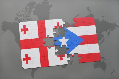 Gürcistan ve Porto Riko bir dünya haritası üzerinde bayrağı ile bulmaca