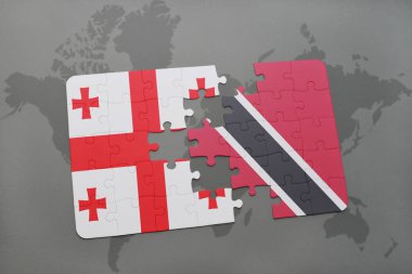 trinidad ve tobago ve Gürcistan ulusal bayrak bir dünya haritası üzerinde ile bulmaca