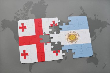 Gürcistan ve Arjantin bir dünya haritası üzerinde bayrağı ile bulmaca