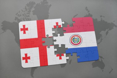 Gürcistan ve paraguay ulusal bayrak bir dünya haritası üzerinde ile bulmaca