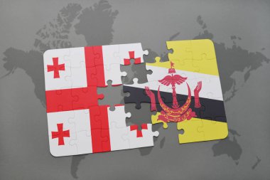 bir dünya haritası üzerinde Gürcistan ve brunei bayrağı ulusal ile bulmaca