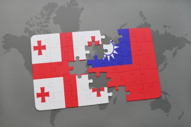 Gürcistan ve Tayvan ulusal bayrak bir dünya haritası üzerinde ile bulmaca