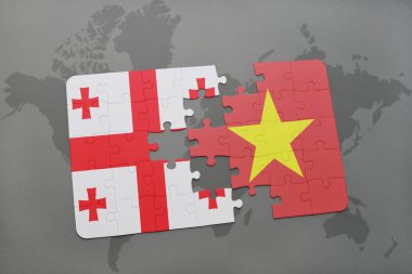 Gürcistan ve vietnam ulusal bayrak bir dünya haritası üzerinde ile bulmaca