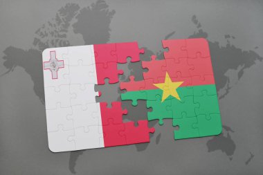 malta ve burkina faso ulusal bayrak bir dünya haritası üzerinde ile bulmaca