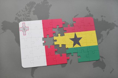 malta ve Gana bir dünya haritası üzerinde bayrağı ile bulmaca