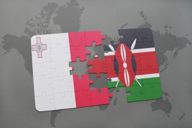 malta ve kenya ulusal bayrak bir dünya haritası üzerinde ile bulmaca
