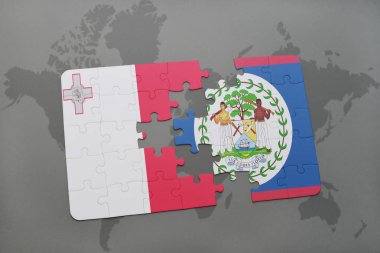 malta ve belize bir dünya haritası üzerinde bayrağı ile bulmaca
