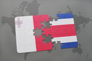 malta ve Kosta Rika bir dünya haritası üzerinde bayrağı ile bulmaca