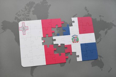 malta ve Dominik Cumhuriyeti ulusal bayrak bir dünya haritası üzerinde ile bulmaca