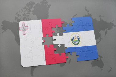 malta ve el salvador ulusal bayrak bir dünya haritası üzerinde ile bulmaca